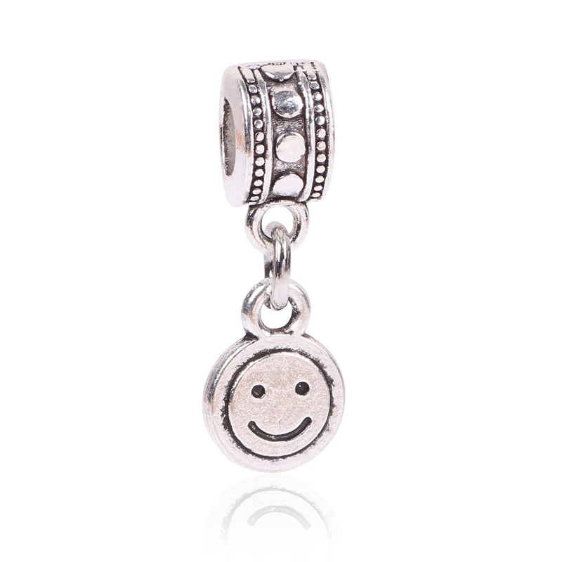 Free shipping White Silver European Smiley face Hanging Bead Charm Fits