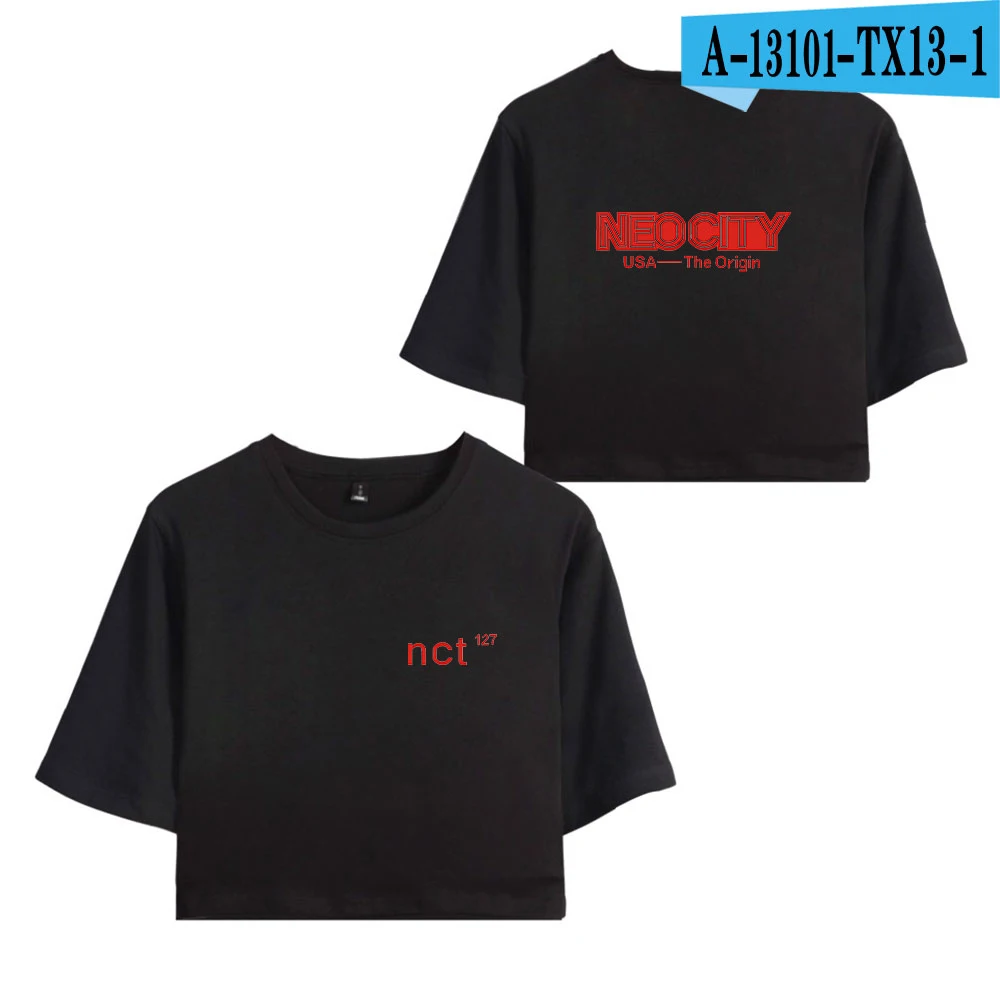 Нео-Сити, Сеульское производство, Летняя женская одежда Nct 127 Kpop, базовые футболки, качественная уличная одежда с коротким рукавом, пупок, повседневная одежда с круглым вырезом - Цвет: black