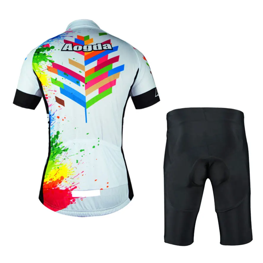 Aogda Men/'s Cycling Kit Cycle Jersey Padded Shorts Set Splashing Colourful Bib