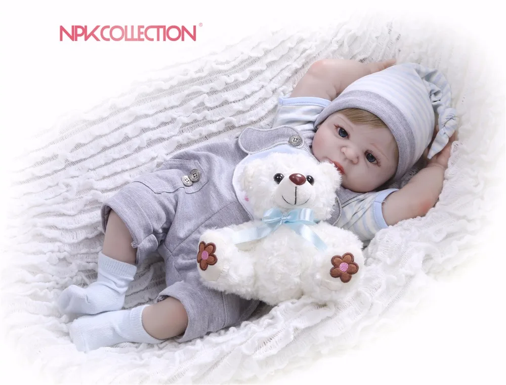 NPK Real 57 см Силиконовый мальчик Reborn Baby Bear Doll игрушки принцесса младенцы кукла парик