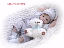 NPK Real 57CM Full Body Silicone Boy Reborn Babies Bear Doll Toys Princess Babies Doll Wig Hair Birthday Gift Kids Brinquedos