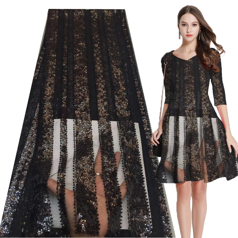

Beaded lace fabric 2019 latest African lace fabric embroidery mesh gauze water sequins sequins lace fabric 75