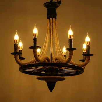 

vintage American country hemp rope loft bar restaurant pendant light iron wheel pendant lamp EMS free shipping