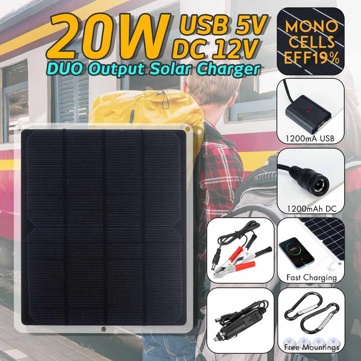 LEORY USB DC 12 В 5 в солнечная панель 20 Вт портативные уличные солнечные элементы