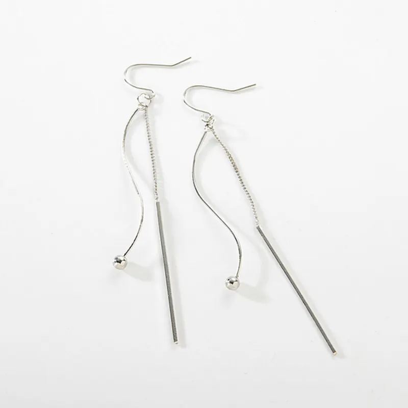 Korean Fashion Silver Plated Long Drop Earrings For Women Minimalist Metal Chain Tassel Jewelry Brincos Bijoux | Украшения и