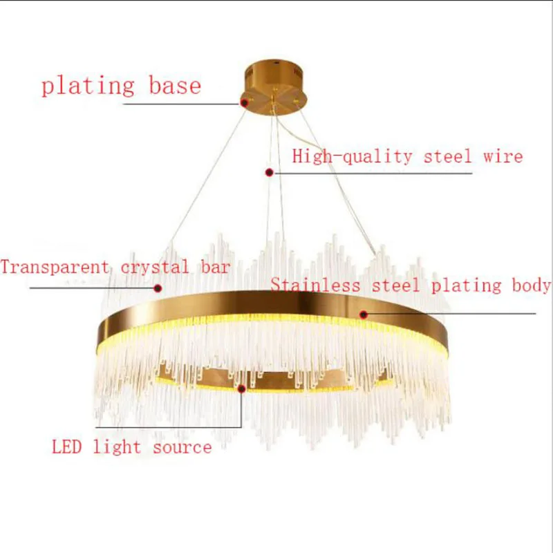 Современный хрустальный стержень круглый люстра светодиодный светильник AC110V 220V золотой цвет применяется к столовой