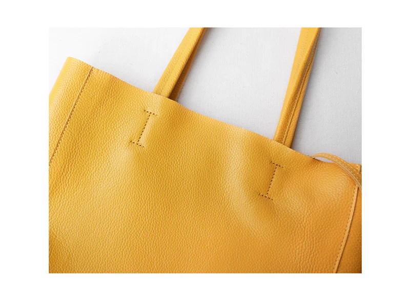 Women Luxury Bag Casual Tote Female Lemon Yellow Fashion Shoulder Handbag Lady Cowhide Genuine Leather Shoulder Shopping Bag