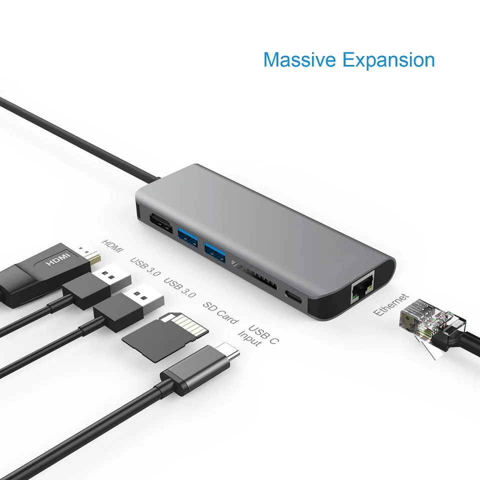 YUNCLOUD USB C док станция PD 3 0 HDMI RJ45 Gigabit Ethernet LAN с SD кардридером для Huawei Samsung Type