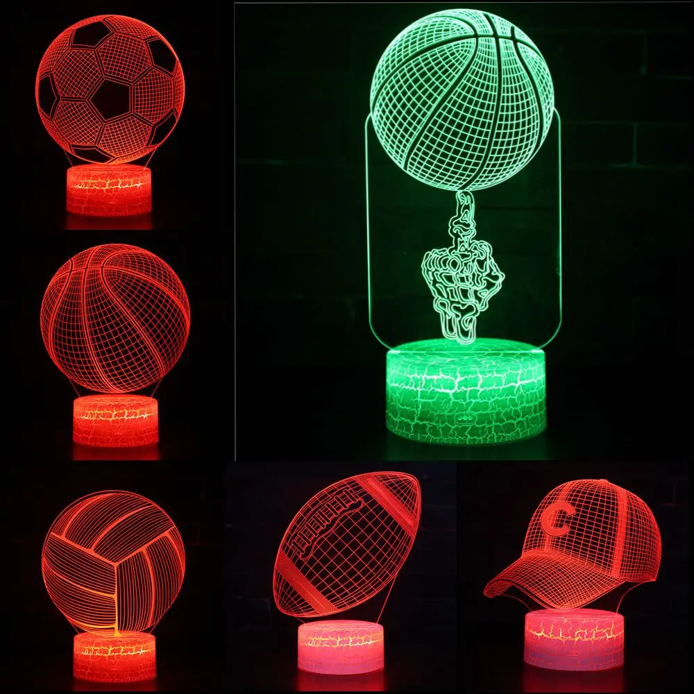 

Football Soccer Basketball Rugby LED 3D Illusion Visual Night Light Creative Bedroom Decoration Light Novelty Lamp Gift Souvenir