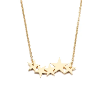 

12PC/Lot Stainless Steel Gold Stars Statement Necklace Pentagram Stars Pendant Necklace For Women Chain Jewelry Wholesale