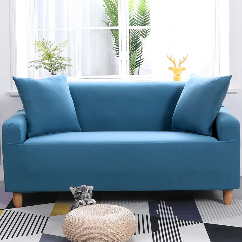 Темно-синий Универсальный стрейч сплошной цвет пододеяльник набор эластичный секционный диван Чехлы для домашнего декора угловой/Диванный диван Чехлы - Цвет: HuLan