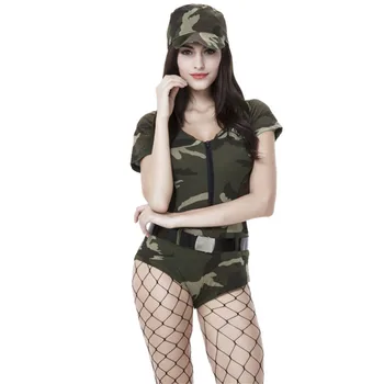 

Fashion Women Camouflage Uniform Female Tight Jumpsuit Officer Costume Halloween Cosplay Costume Women's Uniform Tempation
