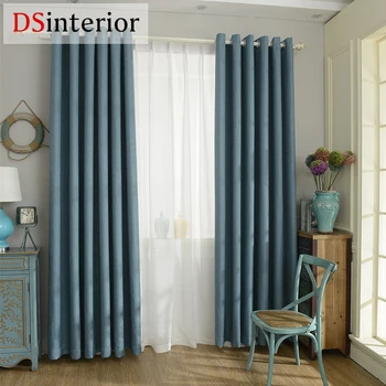 DSinterior 70 85 shading modern style solid color faux plain linen Blackout curtain for living room