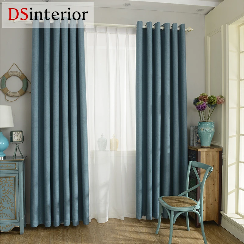 DSinterior modern style solid color faux plain linen Blackout curtain for living room window custom made