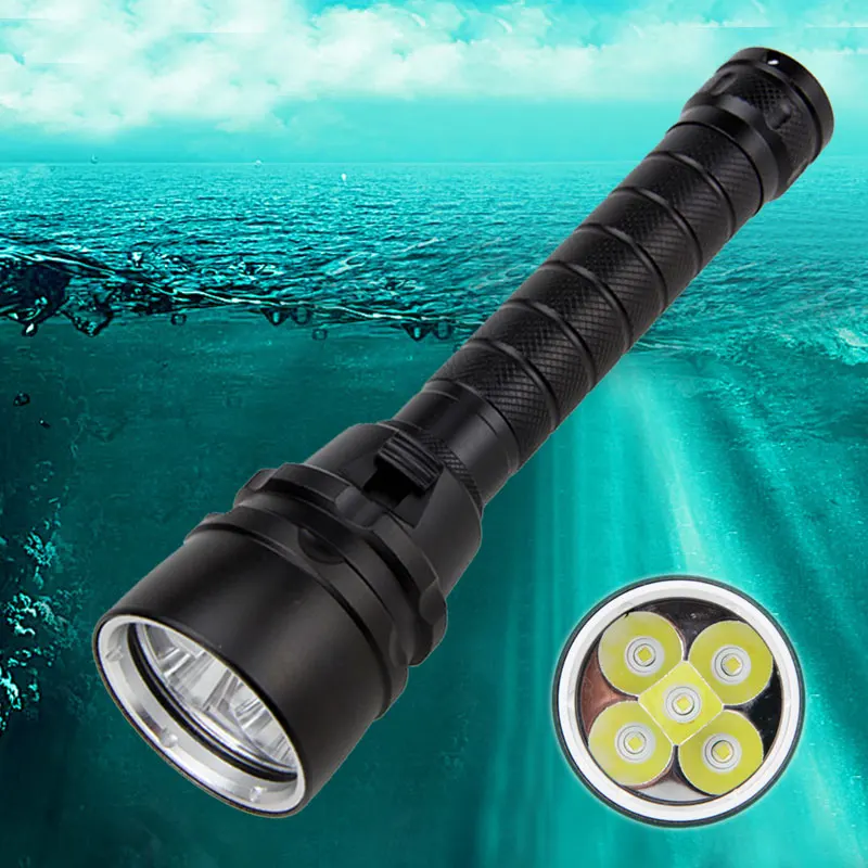 Фонасветильник для дайвинга 5x XM L T6 LED max 1500 lumens Подводный фонарь 100 м Тактический