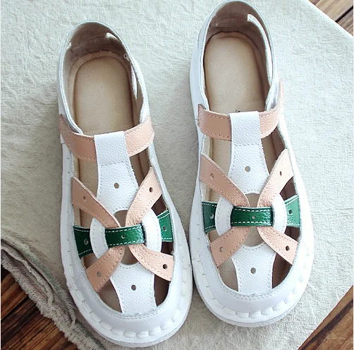 HUIFENGAZURRCS-лето; стиль; художественная Женская обувь в стиле ретро; оригинальные дышащие сандалии ручной работы из натуральной кожи - Цвет: White