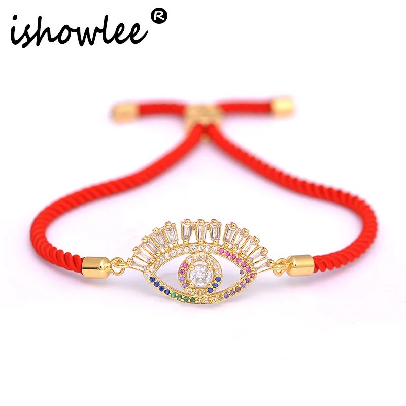 

ISHOWLEE Evil Eye Amulets Charm Bracelets for Women Big Cubic Zirconia Red Thread Bracelets Friends Luxury Brand Jewellry sla22