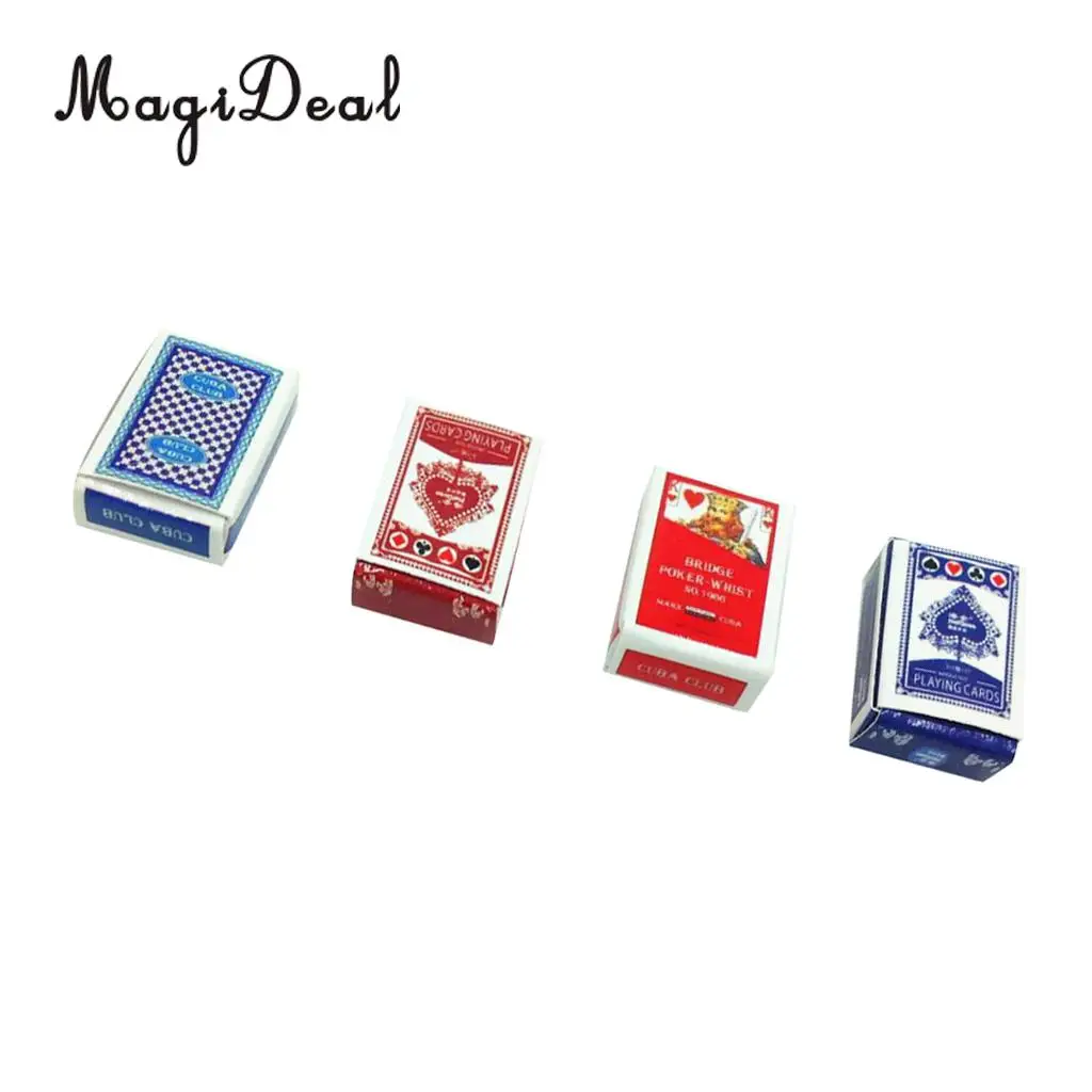 MagiDeal 2Sets Games Poker Paper Playing Cards 1/12 Miniature for Dollhouse Sitting Room Livingroom Bedroom Decor Children Toy