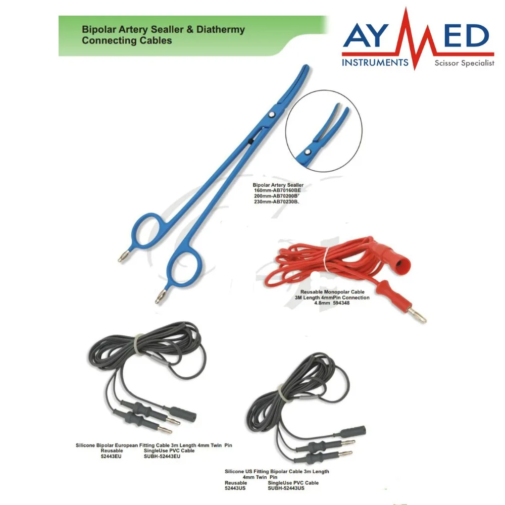 

Bipolar artery sealler & diathermy connecting cables electrosurgical instruments bayonet monopolar scissors