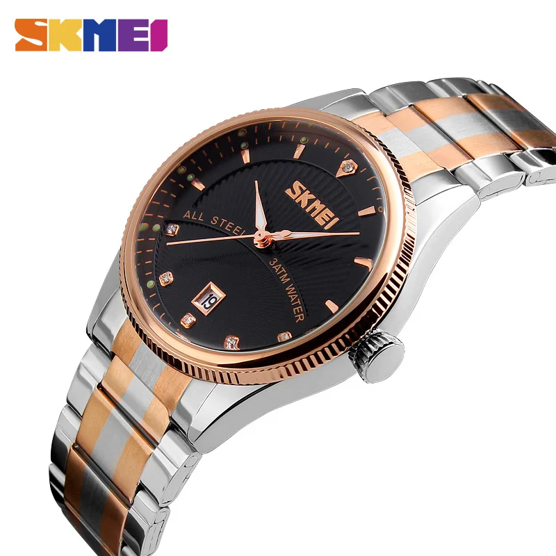 

Hot Sell Quartz Watch Men Stainless Steel Gold Calendar Waterproof Relogio Masculino Skmei Brand Business Wristwatch 9123