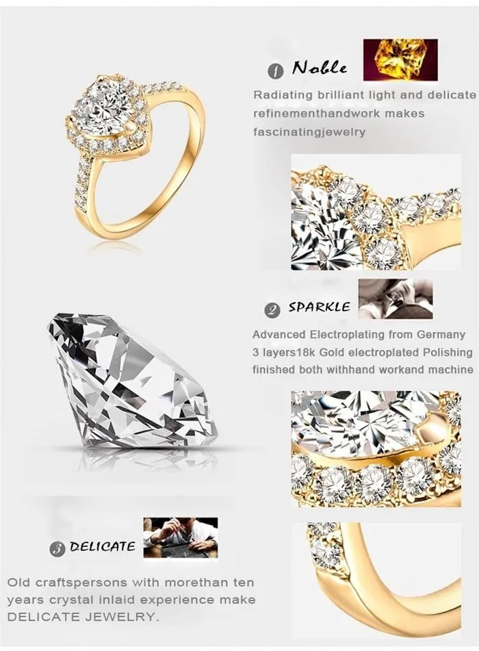 Яньхуэй романтическое кольцо для помолвки с сердцем настоящее золото 24 к заполненное 10 мм Сердце CZ Диамант обручальное кольцо для женщин Размер 6 7 8 9 YR047