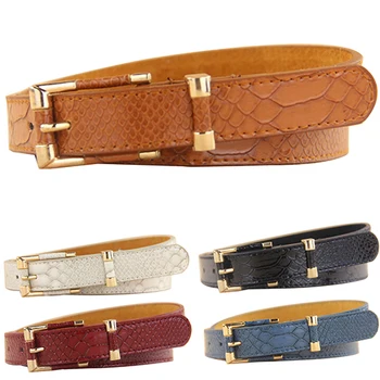 

New Women Grainy Faux Leather Waist Belt Gold Tone Buckle Waistband Band Adjustable