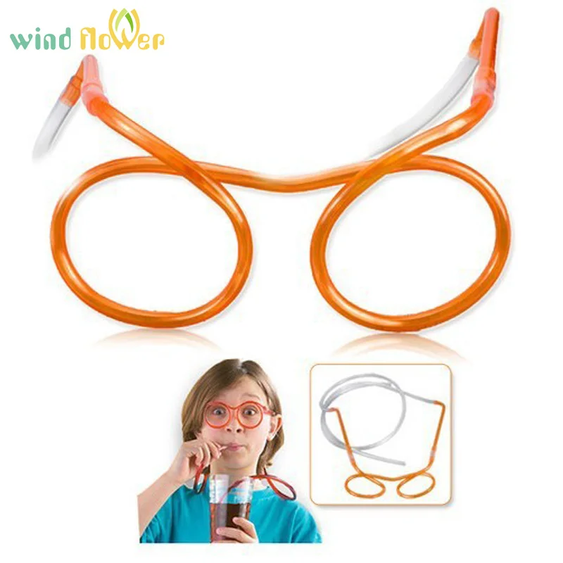 

Wind flower Hot! Funny Colorful Soft Plastic Straw Glasses Unique Flexible Drinking Tube to Kids Party Bar Accessories