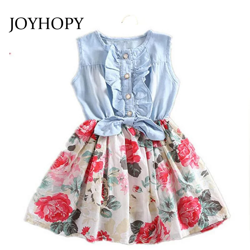

Baby Girl Dress 2017 Summer Children Sleeveless Christmas Girls Denim Floral Dresses Kids Princess Bowknot Flower Girl Dress