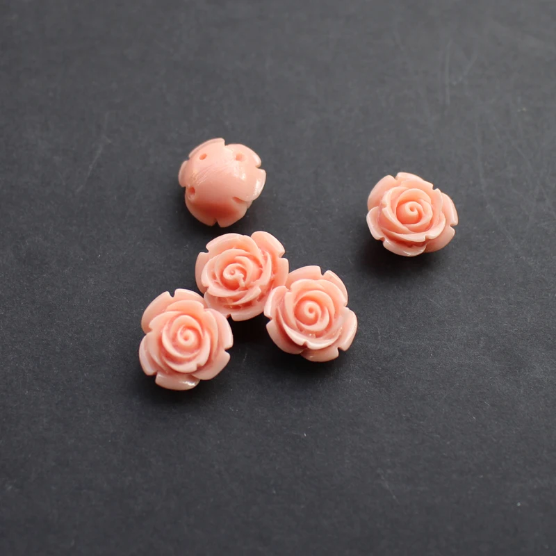 buy (10 Pieces lot) 15mm Light Pink color Synthetic Coral Rose Cabochon Coral flower for Jewelry making