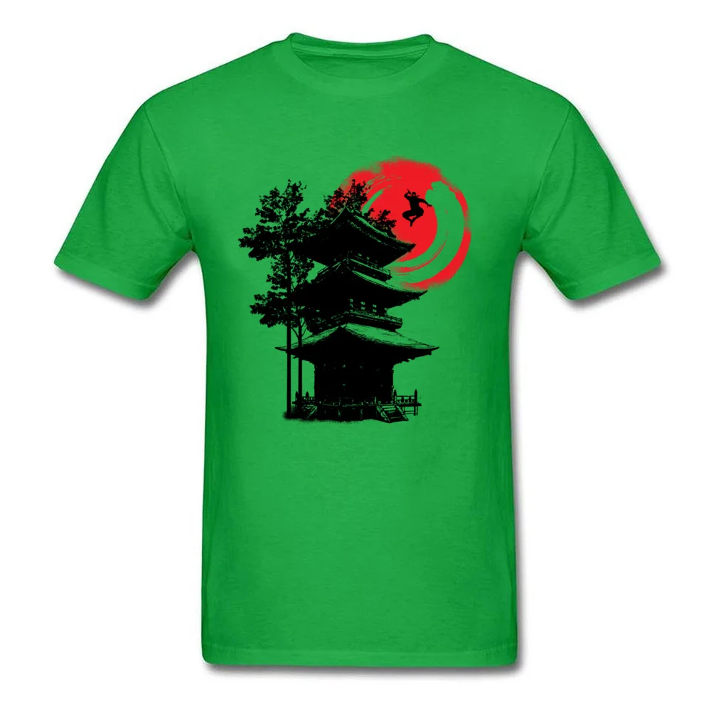 Ninja and Japanese Temple Pure Cotton Mens Short Sleeve Tees Slim Fit Lovers Day T Shirt Casual Clothing Shirt Family O Neck Ninja and Japanese Temple green