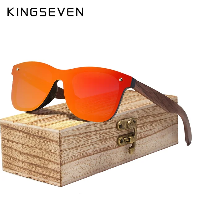New 2019 KINGSEVEN 2019 Mens Sunglasses Polarized Walnut Wood Mirror Lens Sun Glasses Women Brand De&hellip;