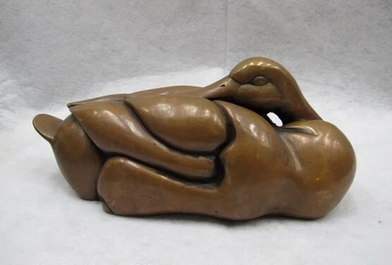 

S0298 Chinese Folk Refined Copper Bronze lovely Lucky abstract goose goosie Art Statue D0318