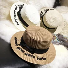 Женские солнцезащитные кепки с вышивкой, шляпа-канотье, женская летняя соломенная шляпа с бантом и круглым бантом, шляпа с широкими полями