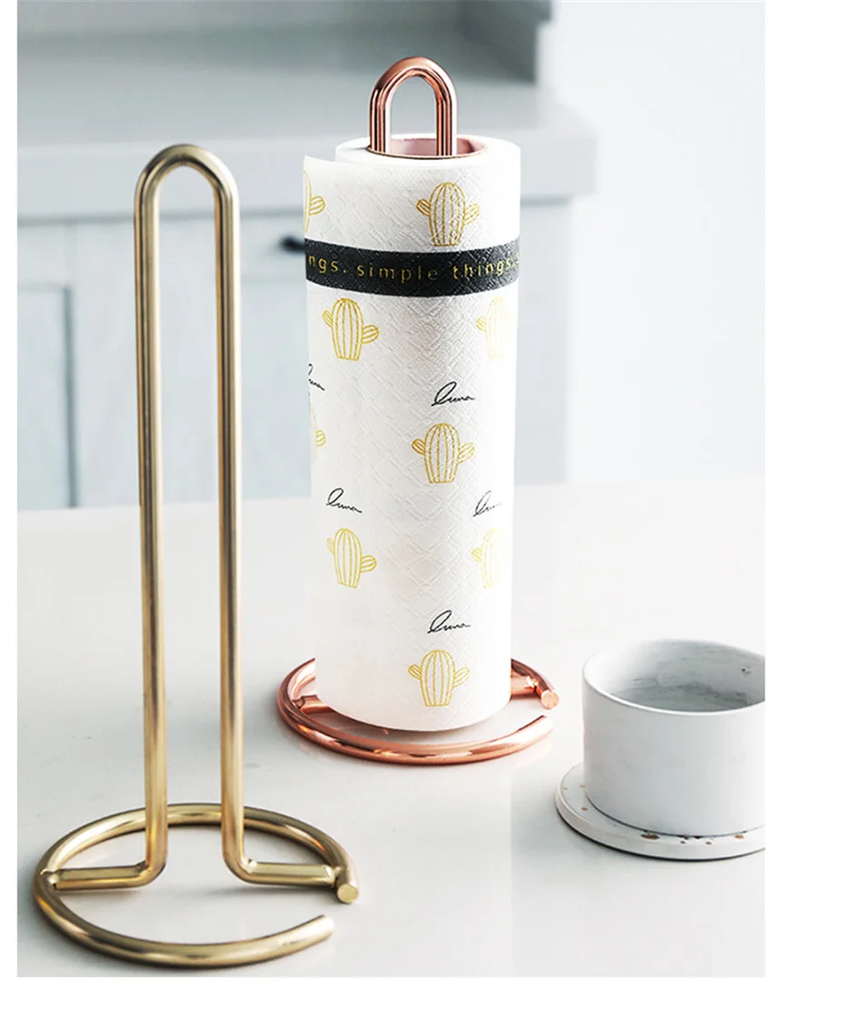 Stainless Steel Kitchen Roll Paper Towel Holder Bathroom Tissue Stand Rose Gold Napkins Rack Home Kitchen Storage Accessories