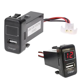 

2 in 1 Car 5V 2.1A USB Dashboard Voltmeter Car-charger Socket Plug for TOYOTA VIGO Red Bule LED Indicator Auto Accessories