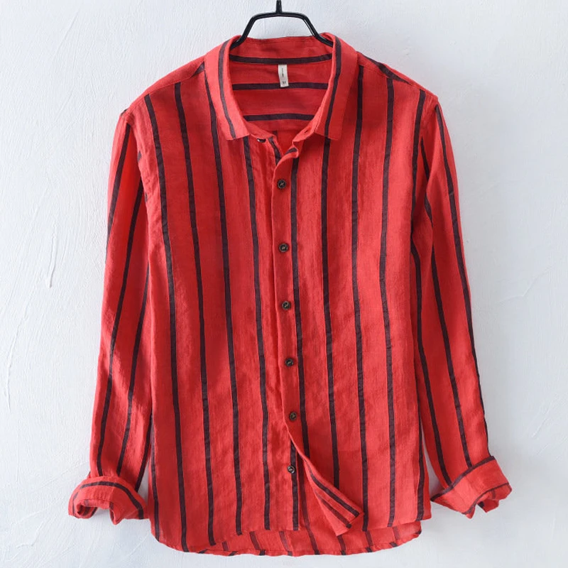 

Summer Men's Shirt Stripe Print Plus Size XXXL Summer Men Shirts Long Sleeve Casual Shirt Men European and American Style B480