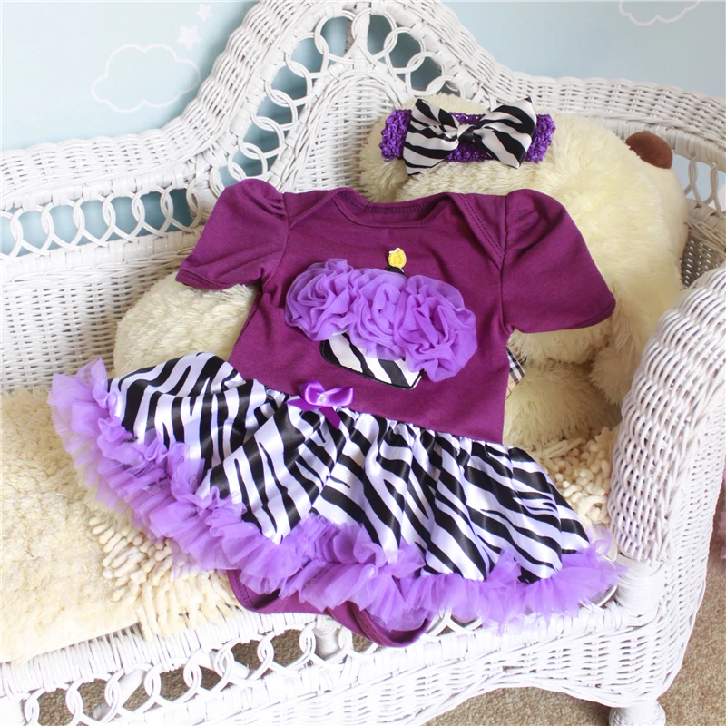 2 шт. комплект младенческой Кружево комбинезон фиолетовый рябить отделкой кекс день рождения платье-пачка для маленьких девочек повязка на голову для От 0 до 12 месяцев