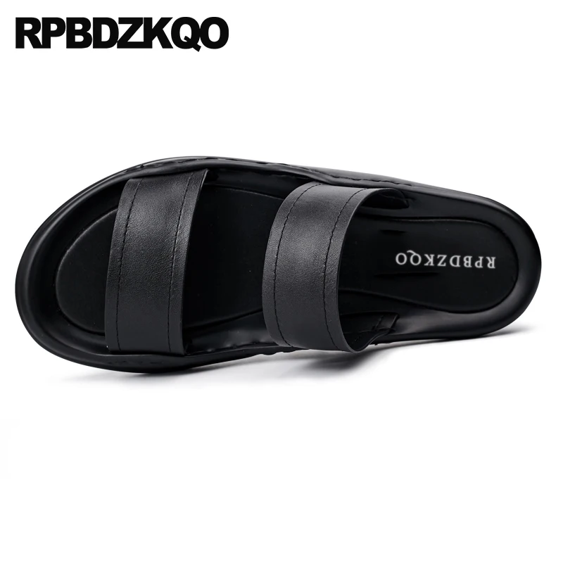 

Casual Shoes Leather Mens Sandals 2018 Summer Outdoor Beach Black Men Fashion Flat Designer Breathable Slides Slip On Slippers