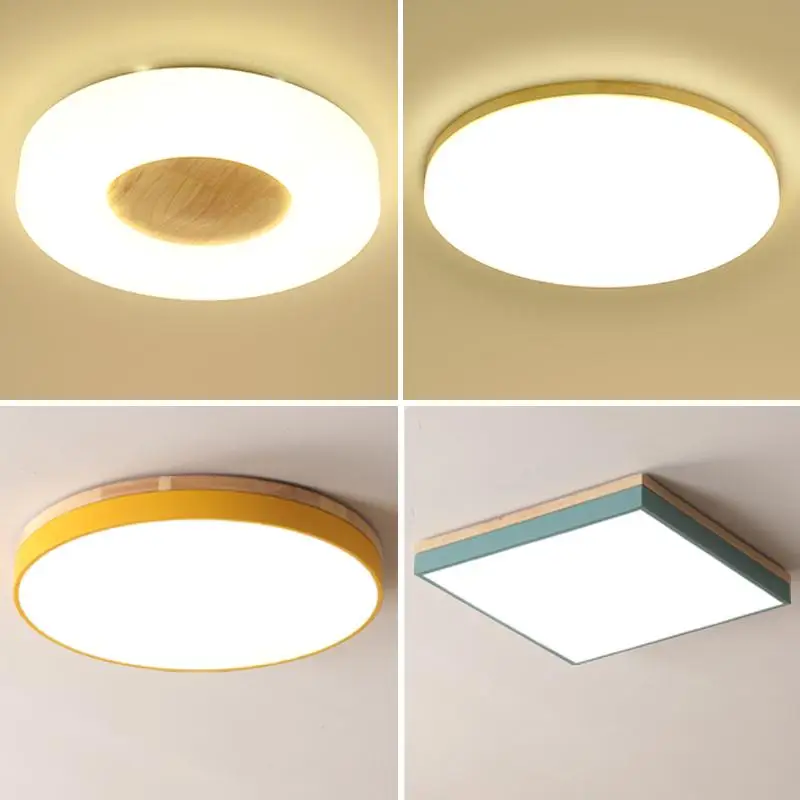 

LED Nordic ceiling lamp, bedroom lamp, log living room lamp, round and simple modern Ma Caron children room light.