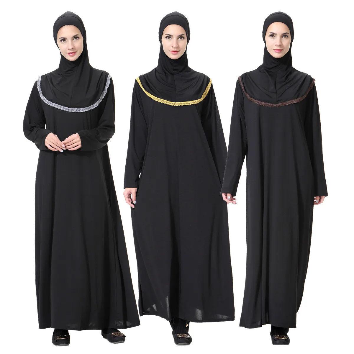 

2017 New Muslim Arabian Middle East Women's Siamese Robe Black Color Muslim Robes