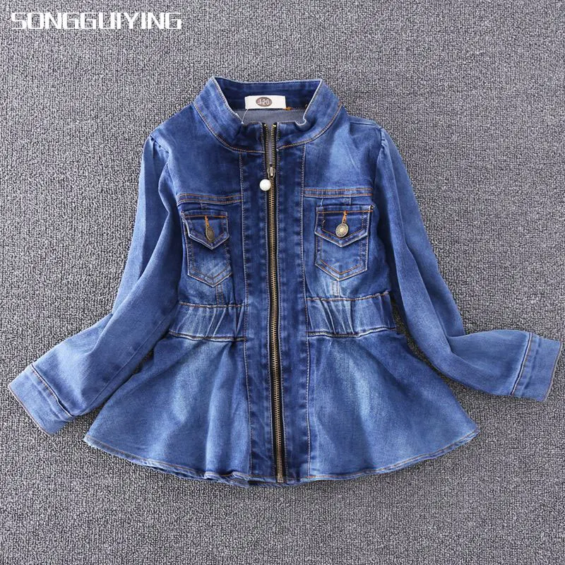 

SONGGUIYING A209 Children Autumn Spring Girls Denim Jackets Coats Shrink Waist Clothes Soft Outerwear Clothing for Girl Kids