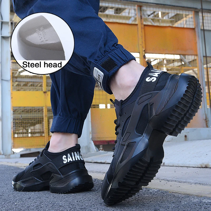 Легкая защитная обувь; Мужская обувь со стальным носком; нескользящие рабочие кроссовки; дышащая износостойкая Рабочая обувь