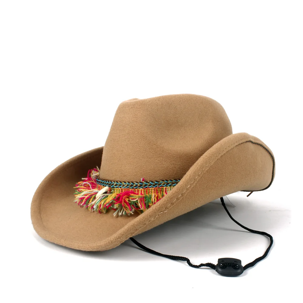 Женская шерстяная полая западная ковбойская шляпа с кисточками, с откатными полями, женская верхняя одежда, Sombrero Hombre, джаз шляпа шляпка-Клош