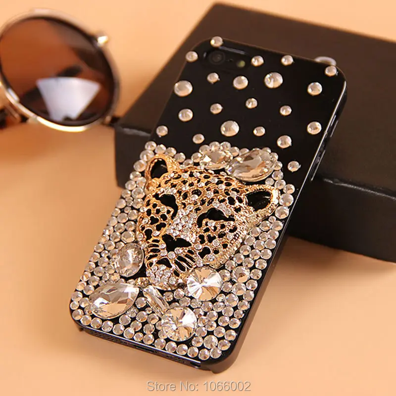 Hot Tiger Leopard Head Crystal Bling Cases for Samsung Galaxy S8 S7 S6 Edge S5 Note 8 5 iPhone X