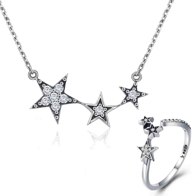 BISAER серебряные 925 пробы серебряные ювелирные изделия набор Сияющая Звезда Ослепительная звезда CZ серьги и кольца для женщин модные ювелирные наборы - Окраска металла: Necklace Ring