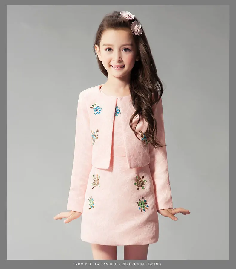 Осенне-зимние платья для девочек на свадьбу, праздничное платье для девочек одежда блестки с длинным рукавом девушки Костюмы платье принцессы 2 шт./компл