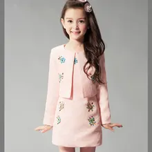 Осенне-зимние платья для девочек на свадьбу, праздничное платье для девочек одежда блестки с длинным рукавом девушки Костюмы платье принцессы 2 шт./компл