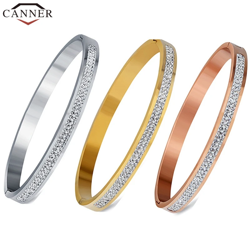 CANNER Simple Classic Gold/Silver/Rose Gold Color Stainless Steel Zirconia Bracelets & Bangles Fashion Jewelry for Women FI