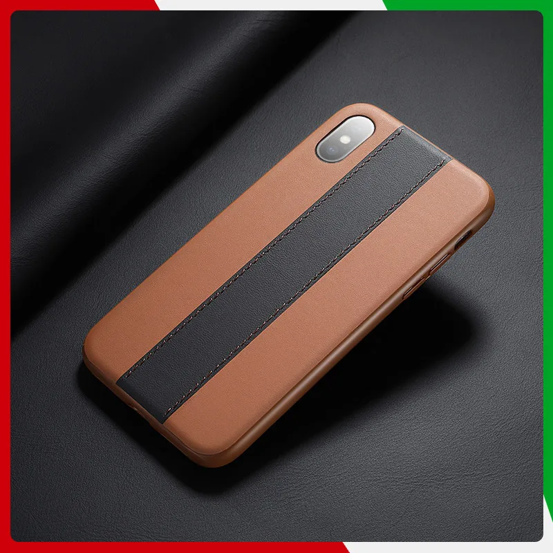 Sancore натуральная кожа наппа защитный чехол для телефона для iPhone X XS Max Роскошный PU ткань для iPhone Сумка задняя крышка - Цвет: Brown Black