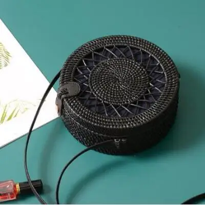 Плетеная Сумка из ротанга, круглая соломенная сумка на плечо, маленькие пляжные сумки, женские летние полые сумки ручной работы, сумки через плечо - Цвет: yuwanggheise